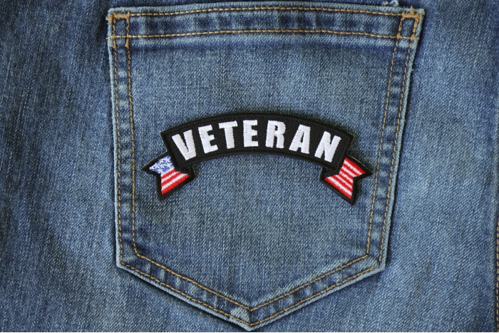 Veteran Patch with American Flags shown on jeans