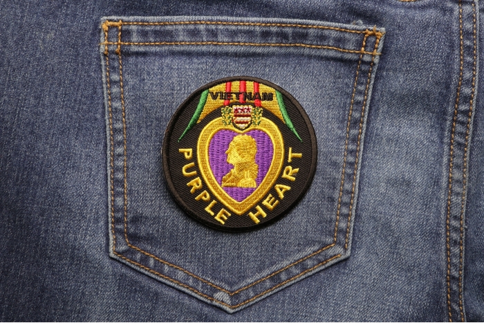 Vietnam Purple Heart Patch shown on jeans