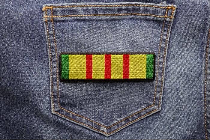 Vietnam Ribbon Patch shown on jeans