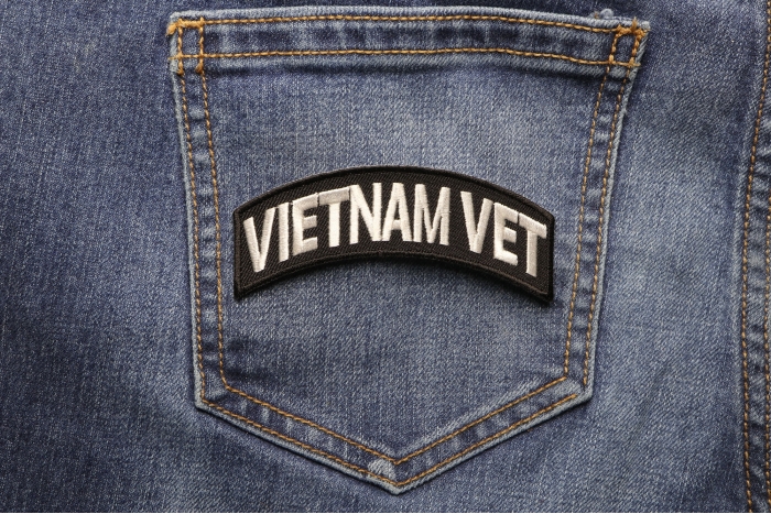 Vietnam Vet Patch White Rocker shown on jeans