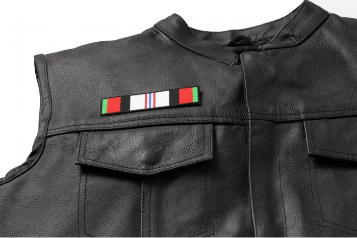 Afghan War Ribbon Patch, Military Patches shown on leather vest