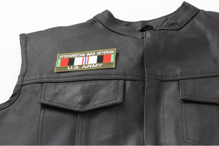 Afghanistan War Veteran US Army Patch, Military Vet Patches shown on leather vest