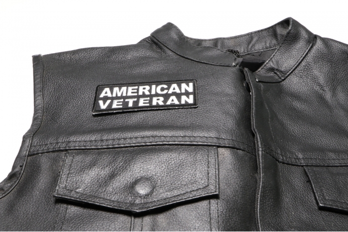 American Veteran Patch, Military Vet Patches shown on leather vest