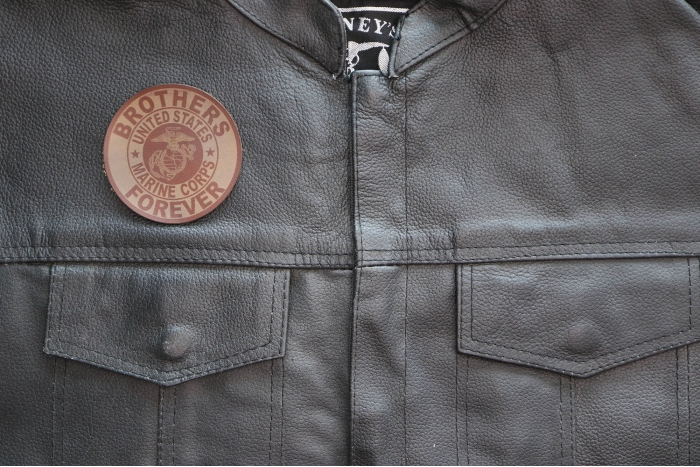 Brothers Forever Marines Patch shown on leather vest