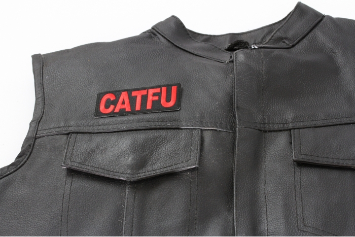 CATFU Patch - Completely and Totally Fouled Up - Iron on Patch - 3.5x1.5 inch shown on leather vest