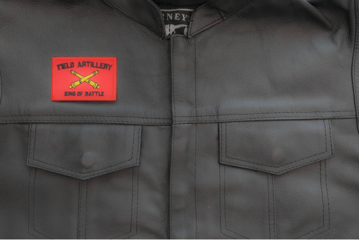 Field Artillery King of Battle Patch shown on leather vest