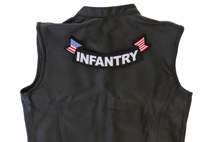 Infantry Patch, US Flag Large Rocker Patch shown on leather vest