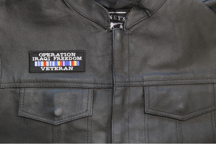 Operation Iraqi Freedom Veteran Patch, Military Vet Patches shown on leather vest