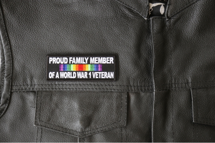 Proud Family Member of a World War 1 Veteran Patch, Military Vet Patches shown on leather vest