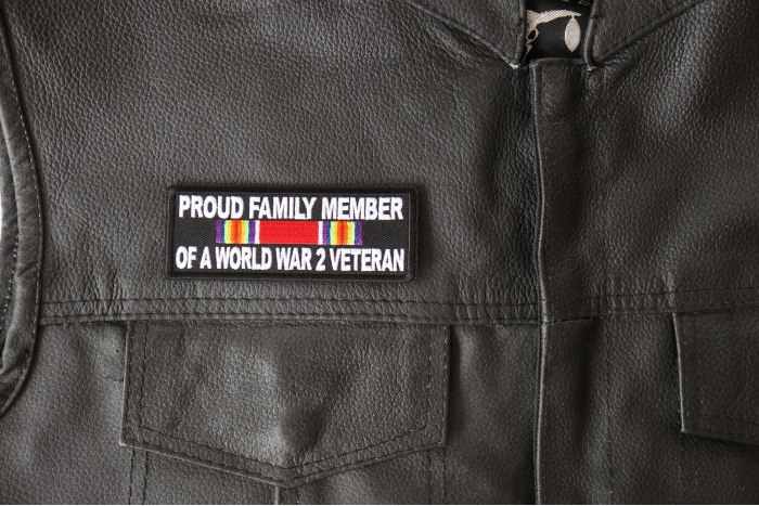 Proud Family Member of a World War 2 Veteran Patch, Military Vet Patches shown on leather vest