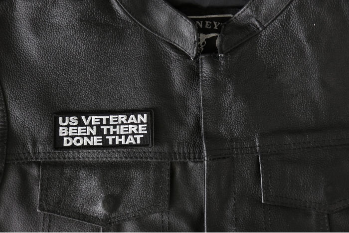 US VETERAN Been there done that patch, Military Saying Patches shown on leather vest