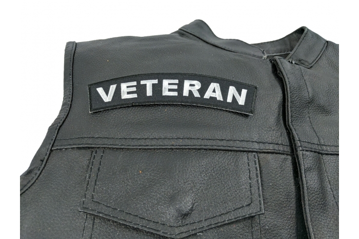 Veteran Patch, Patches for Jackets shown on leather vest