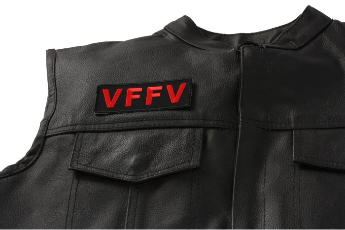 VFFV Patch Vet Forever Forever Vet - 4x1.5 inch. Embroidered Iron on Patch shown on leather vest