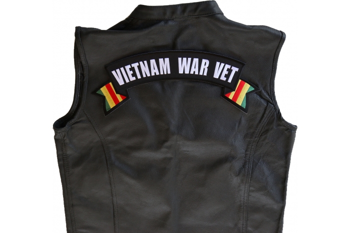 Vietnam War Vet Patch, Large Rocker Patches shown on leather vest