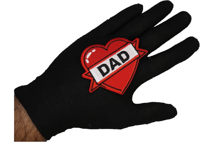 Love Dad Patch shown on hand for size comparison