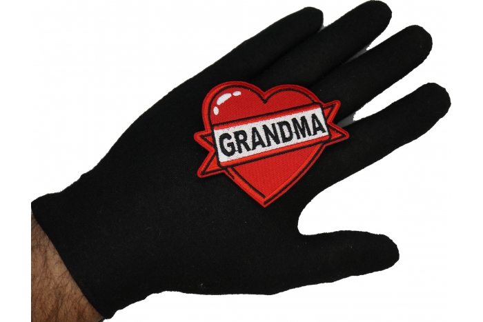 Love Grandma Patch shown on hand for size comparison