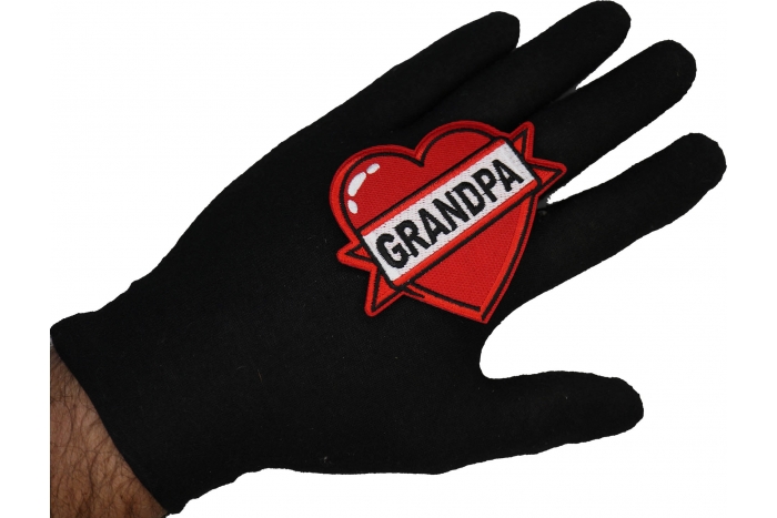 Love Grandpa Patch shown on hand for size comparison