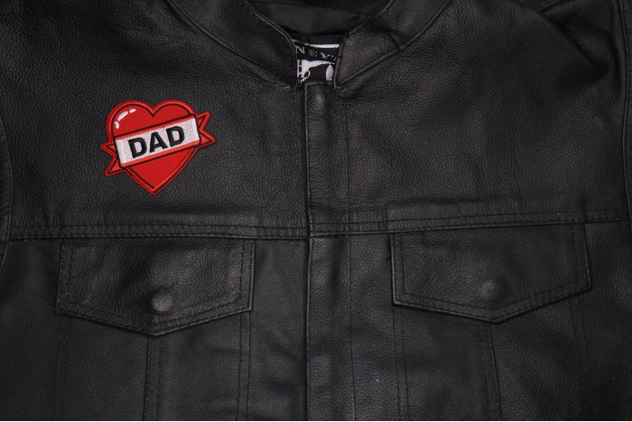 Love Dad Patch shown on leather vest