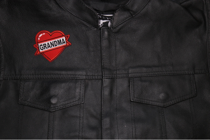 Love Grandma Patch shown on leather vest