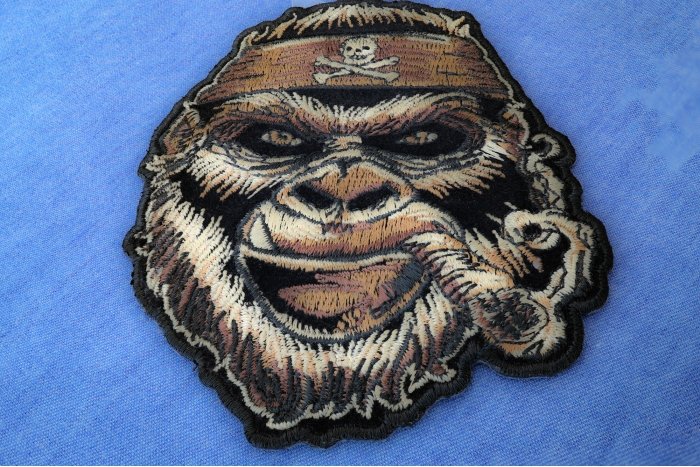 Cigar Smoking Gorilla Patch with Skull Headwrap diagonal view