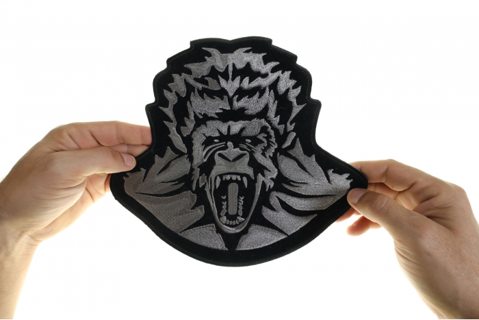 Screaming Gorilla Patch, Large Back Patches for Vests shown on hand for size comparison