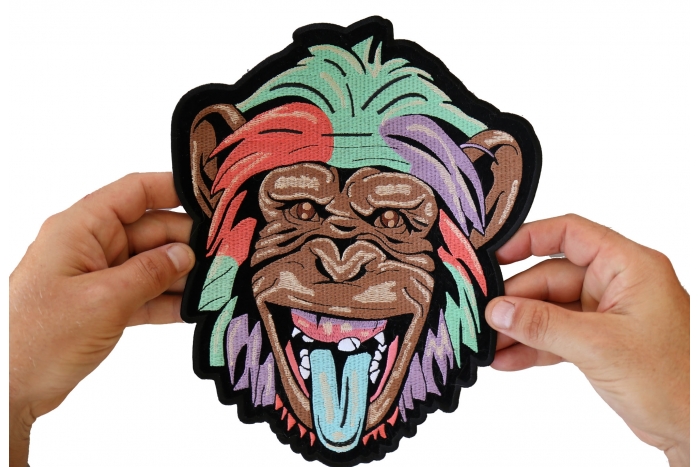 Chimpanzee Patch, Large Animal Patches for Jackets shown on hand for size comparison