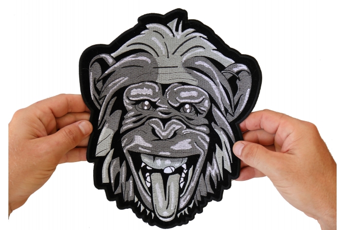 Chimpanzee Patch, Large Animal Patches for Jackets shown on hand for size comparison