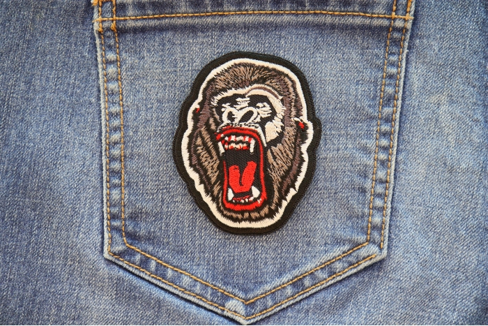 Big Lip Ape Iron on Patch shown on jeans