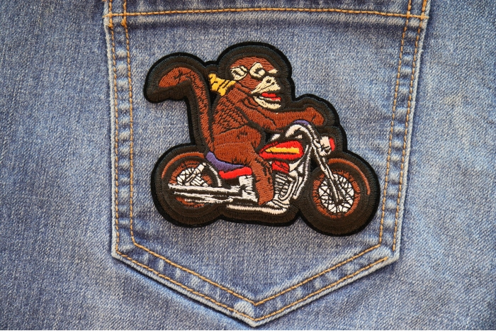 Monkey Biker Patch shown on jeans
