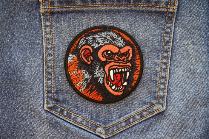 Vicious Chimp Iron on Patch shown on jeans