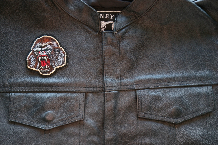 Gorilla Iron on Patch shown on leather vest