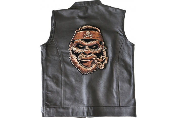 Large Gorilla Smoking Cigar Patch, Large Animal Patches for Jackets shown on leather vest
