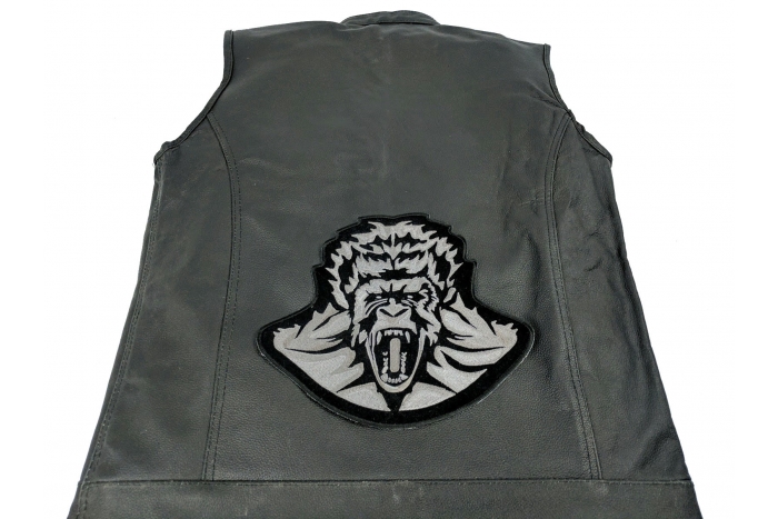 Screaming Gorilla Patch, Large Back Patches for Vests shown on leather vest