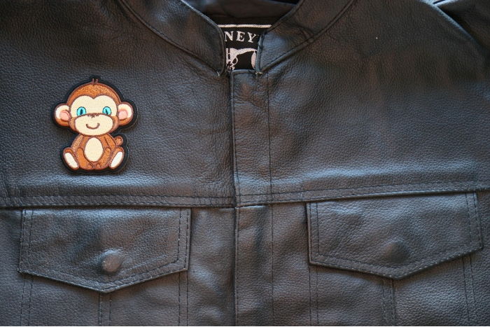 Monkey Patch shown on leather vest