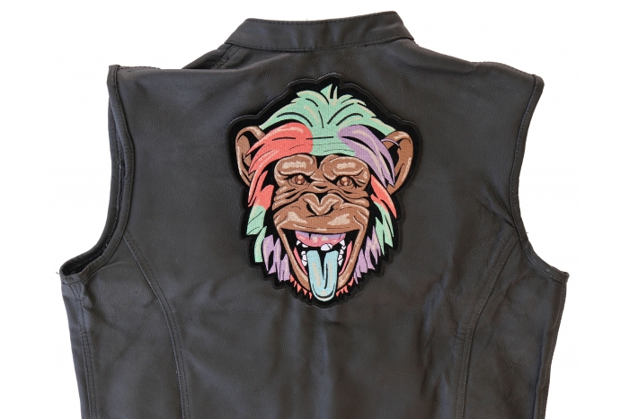 Chimpanzee Patch, Large Animal Patches for Jackets shown on leather vest