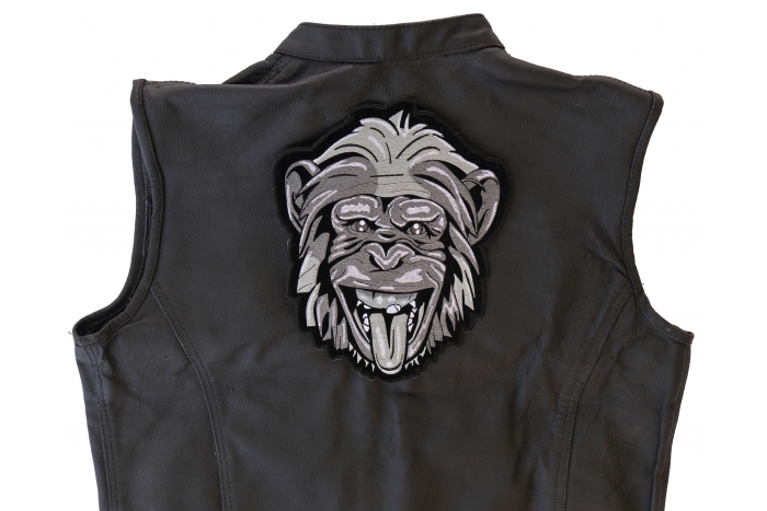Chimpanzee Patch, Large Animal Patches for Jackets shown on leather vest
