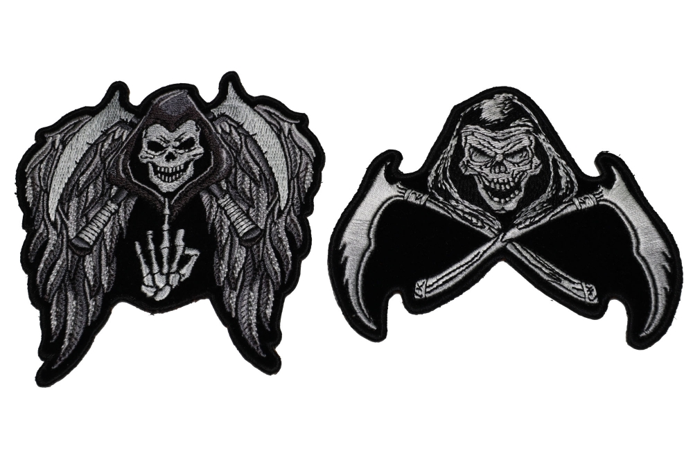 Set of 2 Small Grim Reaper Skull Patches