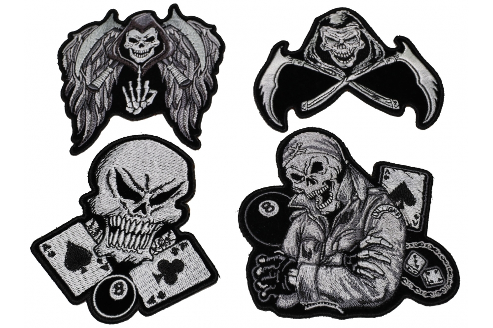 Set of 4 Black and Gray Skull Patches