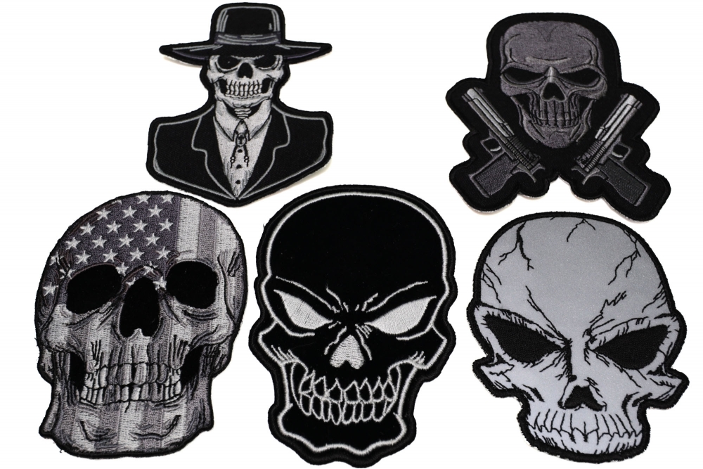 Set of 5 Black Skull Patches
