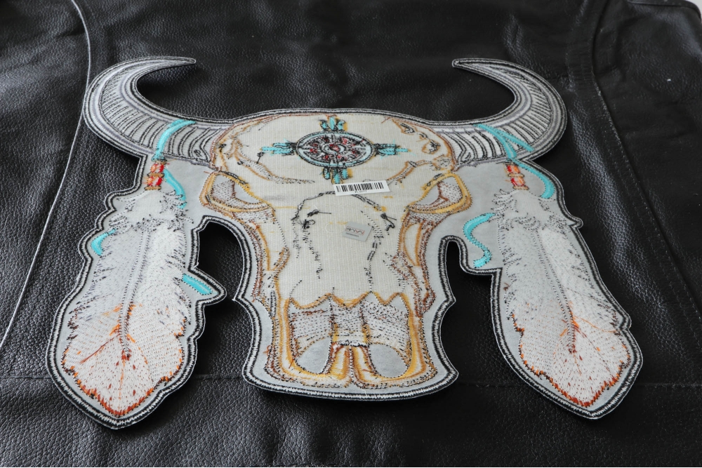 Large Buffalo Skull and Feathers Back Patch | Native American Indian ...