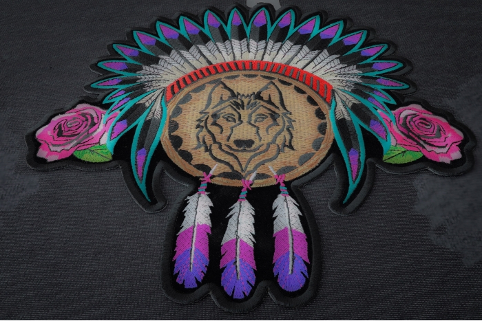 Wolf Roses and Feathers Patch diagonal view