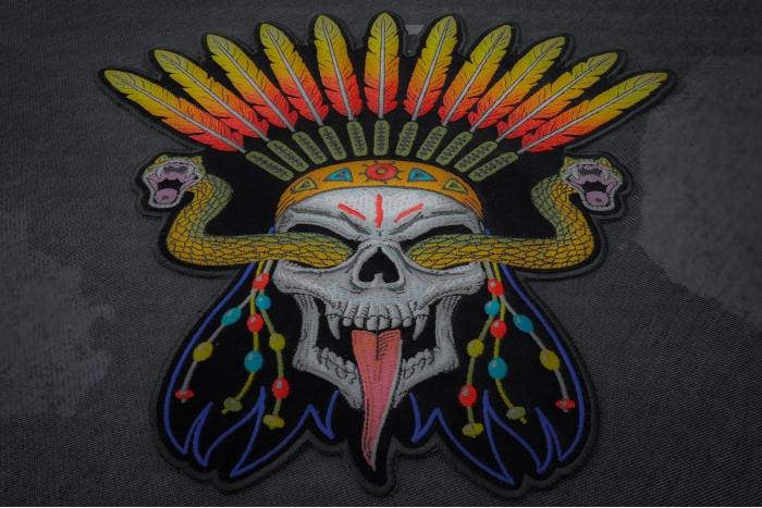 Snake Eye Skull with Feather Hat Patch diagonal view