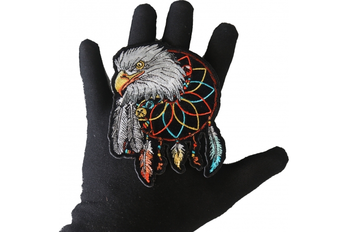 Eagle Patch, Small Embroidered Iron on Patches shown on hand for size comparison