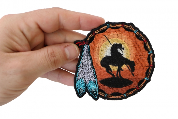 End Of The Trail Small Patch shown on hand for size comparison