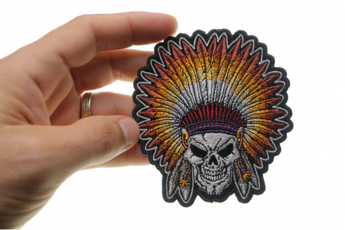 Head Dress Skull Patch, Skull Patches shown on hand for size comparison