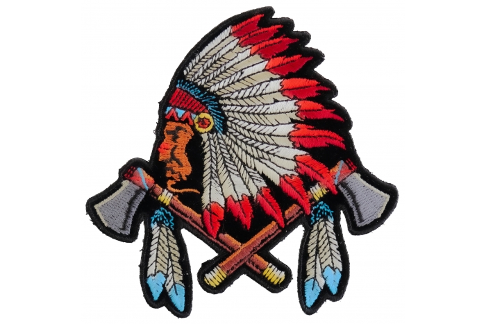 Small Indian Patch With Battle Axes and Feathers