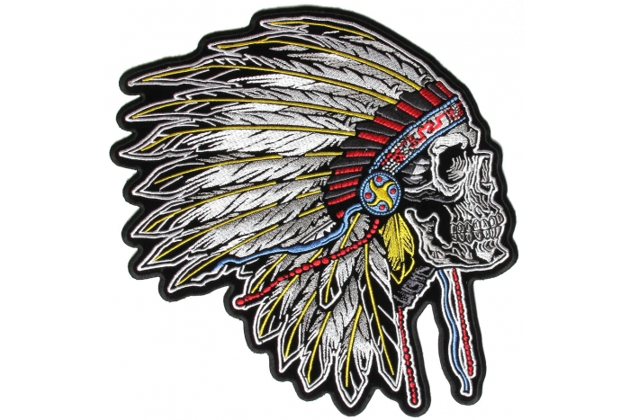 Indian Dress Head Skull Side Shot Large Back Patch Indian Dress Head Skull Side Shot Large Back Patch