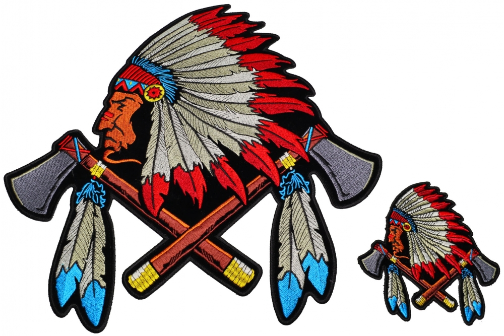 Indian With Axes and Feathers 2 Piece Patch Set