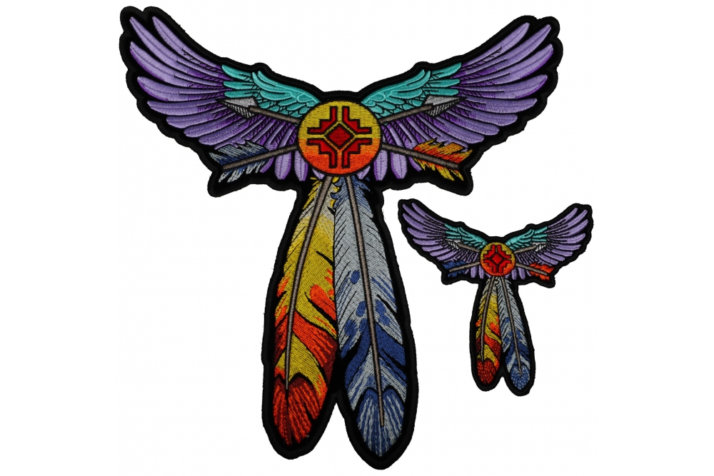 Set of 2, 1 Small and 1 Large Wings and Feathers and Arrows Tribal Patch