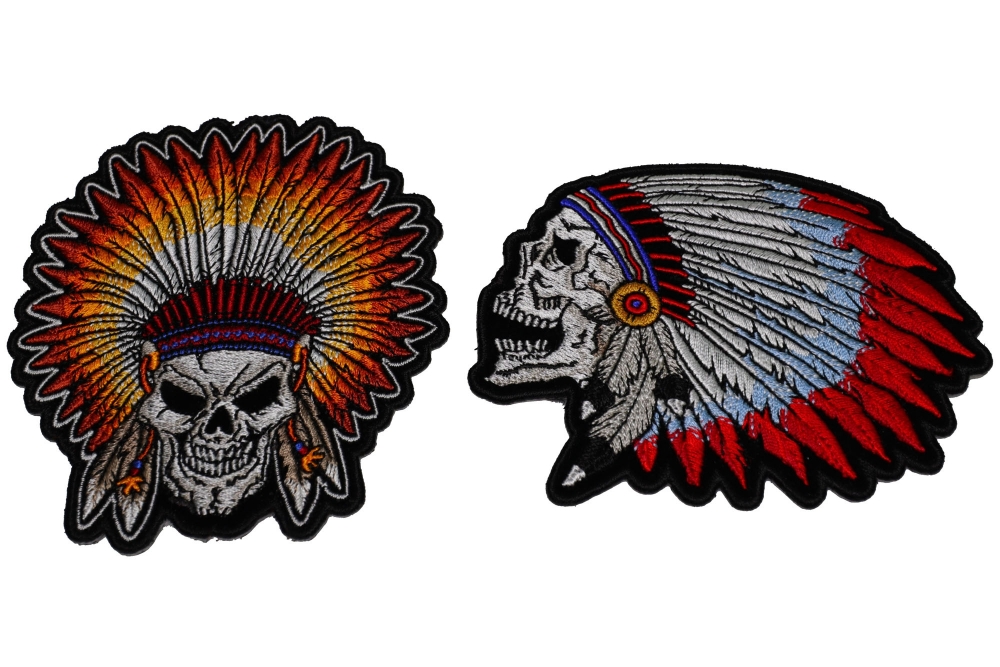 Set of 2 Small Indian Skull Head Patches